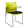 Rowdy Stack Chair, Fabric Seat - Chrome Frame Guest Chair, Cafe Chair, Stack Chair SitOnIt Apple Plastic Fabric Color Licorice Fixed Arms