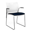 Rowdy Stack Chair, Fabric Seat - Chrome Frame Guest Chair, Cafe Chair, Stack Chair SitOnIt Arctic Plastic Fabric Color Navy Fixed Arms