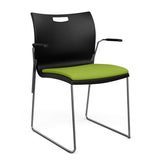 Rowdy Stack Chair, Fabric Seat - Chrome Frame Guest Chair, Cafe Chair, Stack Chair SitOnIt Black Plastic Fabric Color Apple Fixed Arms