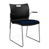 Rowdy Stack Chair, Fabric Seat - Chrome Frame Guest Chair, Cafe Chair, Stack Chair SitOnIt Black Plastic Fabric Color Navy Fixed Arms