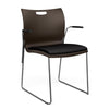 Rowdy Stack Chair, Fabric Seat - Chrome Frame Guest Chair, Cafe Chair, Stack Chair SitOnIt Chocolate Plastic Fabric Color Licorice Fixed Arms