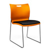 Rowdy Stack Chair, Fabric Seat - Chrome Frame Guest Chair, Cafe Chair, Stack Chair SitOnIt Tangerine Plastic Fabric Color Licorice Armless