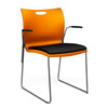 Rowdy Stack Chair, Fabric Seat - Chrome Frame Guest Chair, Cafe Chair, Stack Chair SitOnIt Tangerine Plastic Fabric Color Licorice Fixed Arms