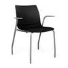 SitOnIt Baja Four Leg Guest Chair | Plastic Shell | Arm or Armless Guest Chair, Cafe Chair, Stack Chair SitOnIt Frame Color Silver Fixed Arm Plastic Color Black