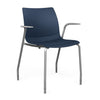 SitOnIt Baja Four Leg Guest Chair | Plastic Shell | Arm or Armless Guest Chair, Cafe Chair, Stack Chair SitOnIt Frame Color Silver Fixed Arm Plastic Color Navy