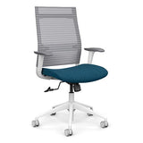 SitOnIt Wit Highback Desk Chair | Home Office Edition | Meshback Home Office SitOnIt Frame Color White Mesh Color Fog Striped Fabric Color Deep Sea