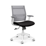 SitOnIt Wit Midback Desk Chair | Home Office Edition | Meshback Home Office SitOnIt Frame Color White Mesh Color Fog Striped Fabric Color Licorice