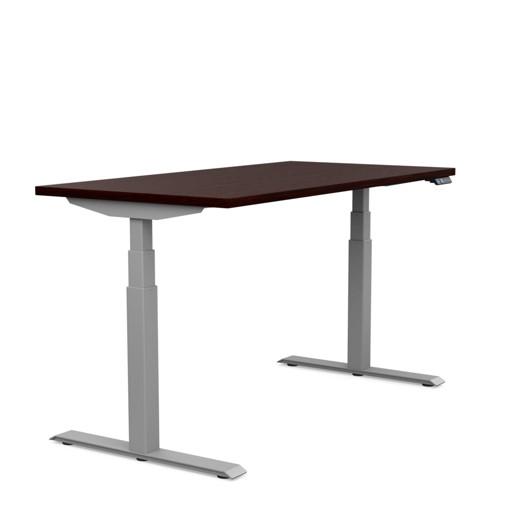 Switchback 30x60 Height Adjustable Table. 2 leg, 3 Stage Table Base Height Adjustable Table SitOnIt Laminate Color Brazilian Walnut Frame Color Silver 