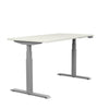 Switchback 30x60 Height Adjustable Table. 2 leg, 3 Stage Table Base Height Adjustable Table SitOnIt Laminate Color Contour White Frame Color Silver 