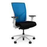 Torsa Highback White Frame Office Chair, Conference Chair, Computer Chair, Teacher Chair, Meeting Chair SitOnIt Mesh Color Electric Blue Fabric Color Peppercorn 