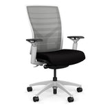 Torsa Highback White Frame Office Chair, Conference Chair, Computer Chair, Teacher Chair, Meeting Chair SitOnIt Mesh Color Fog Striped Fabric Color Peppercorn 