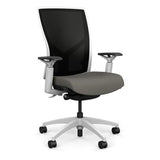 Torsa Highback White Frame Office Chair, Conference Chair, Computer Chair, Teacher Chair, Meeting Chair SitOnIt Mesh Color Onyx Fabric Color Caraway 