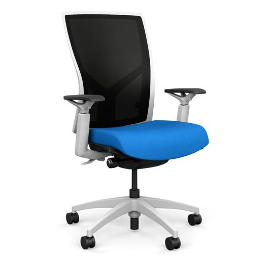 Torsa Highback White Frame Office Chair, Conference Chair, Computer Chair, Teacher Chair, Meeting Chair SitOnIt Mesh Color Onyx Fabric Color Electric Blue 