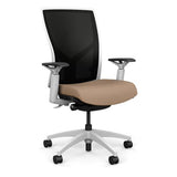 Torsa Highback White Frame Office Chair, Conference Chair, Computer Chair, Teacher Chair, Meeting Chair SitOnIt Mesh Color Onyx Fabric Color Nutmeg 