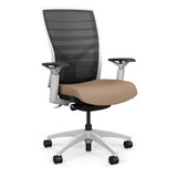 Torsa Highback White Frame Office Chair, Conference Chair, Computer Chair, Teacher Chair, Meeting Chair SitOnIt Mesh Color Onyx Striped Fabric Color Nutmeg 
