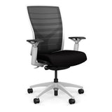 Torsa Highback White Frame Office Chair, Conference Chair, Computer Chair, Teacher Chair, Meeting Chair SitOnIt Mesh Color Onyx Striped Fabric Color Peppercorn 